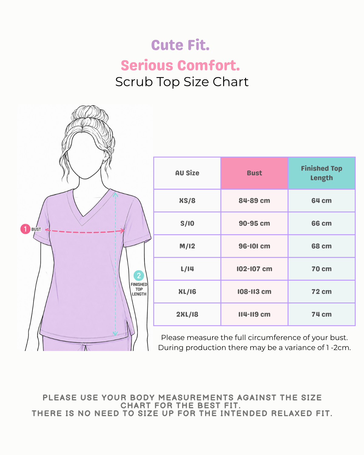 Smoochy Scrubs Studio top size guide